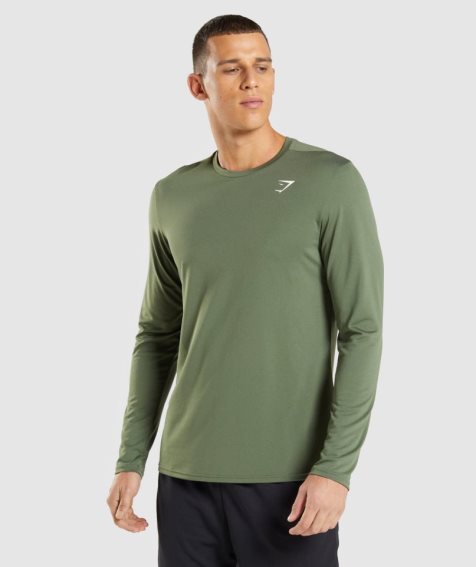 Men's Gymshark Arrival Long Sleeve T-Shirts Olive | NZ 5ZVPYI